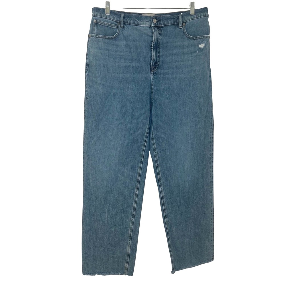 Everlane The Way-High Jean Medium Blue Straight Leg Raw Hem Denim Size 33 Long